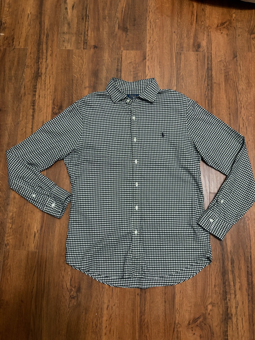 Polo Ralph Lauren Men’s Large Slim Fit Black White Gingham Button Down Shirt